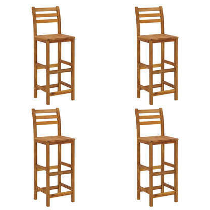 Bar Stool Set of 4 Natural wood Solid acacia wood Standard
