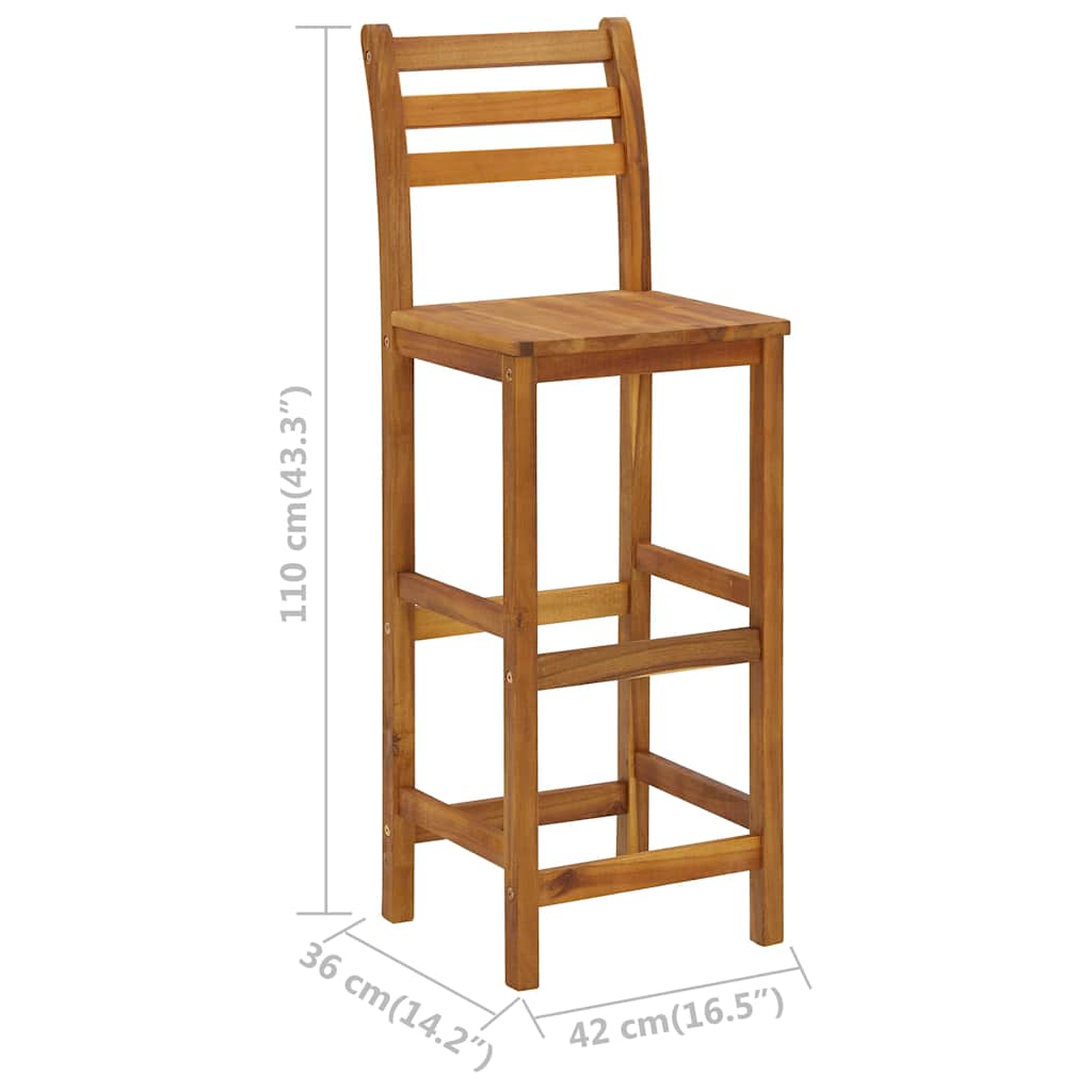 Bar Stool Set of 4 Natural wood Solid acacia wood Standard