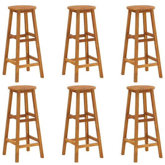 Bar Stool Set of 6 Solid acacia wood Standard Footrest