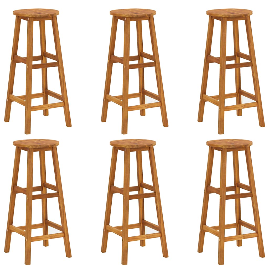 Bar Stool Set of 6 Solid acacia wood Standard Footrest