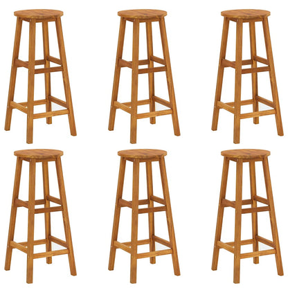 Bar Stool Set of 6 Solid acacia wood Standard Footrest