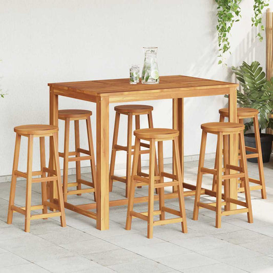 Bar Stool Set of 6 Solid acacia wood Standard Footrest