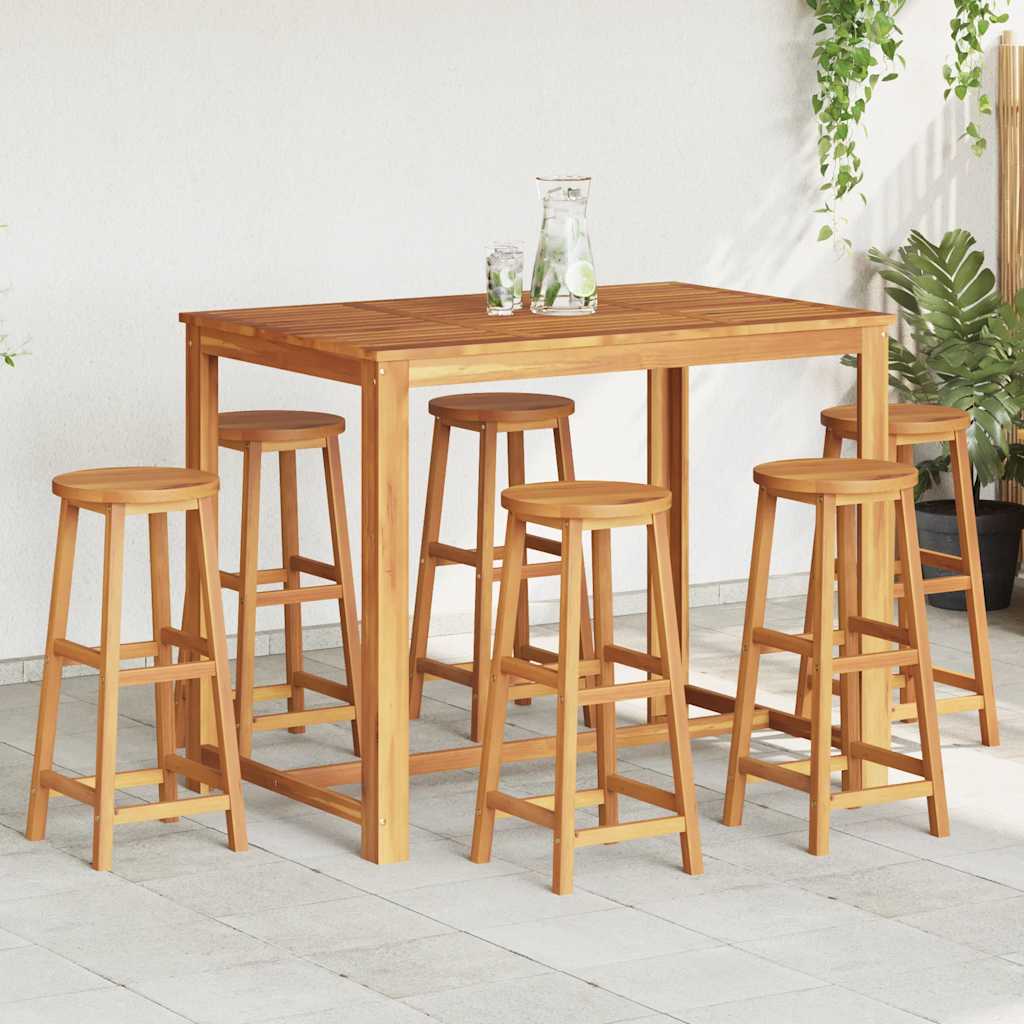 Bar Stool Set of 6 Solid acacia wood Standard Footrest