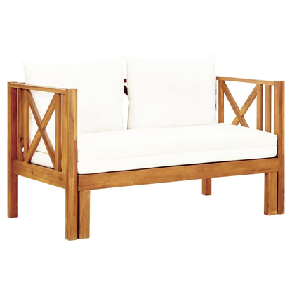 Bench Cream Solid Acacia wood, fabric (100% polyester) 2-seater