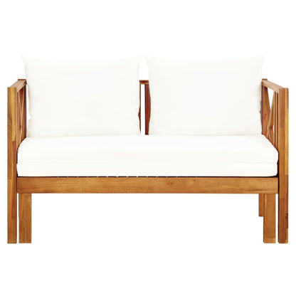 Bench Cream Solid Acacia wood, fabric (100% polyester) 2-seater