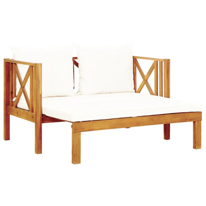 Bench Cream Solid Acacia wood, fabric (100% polyester) 2-seater