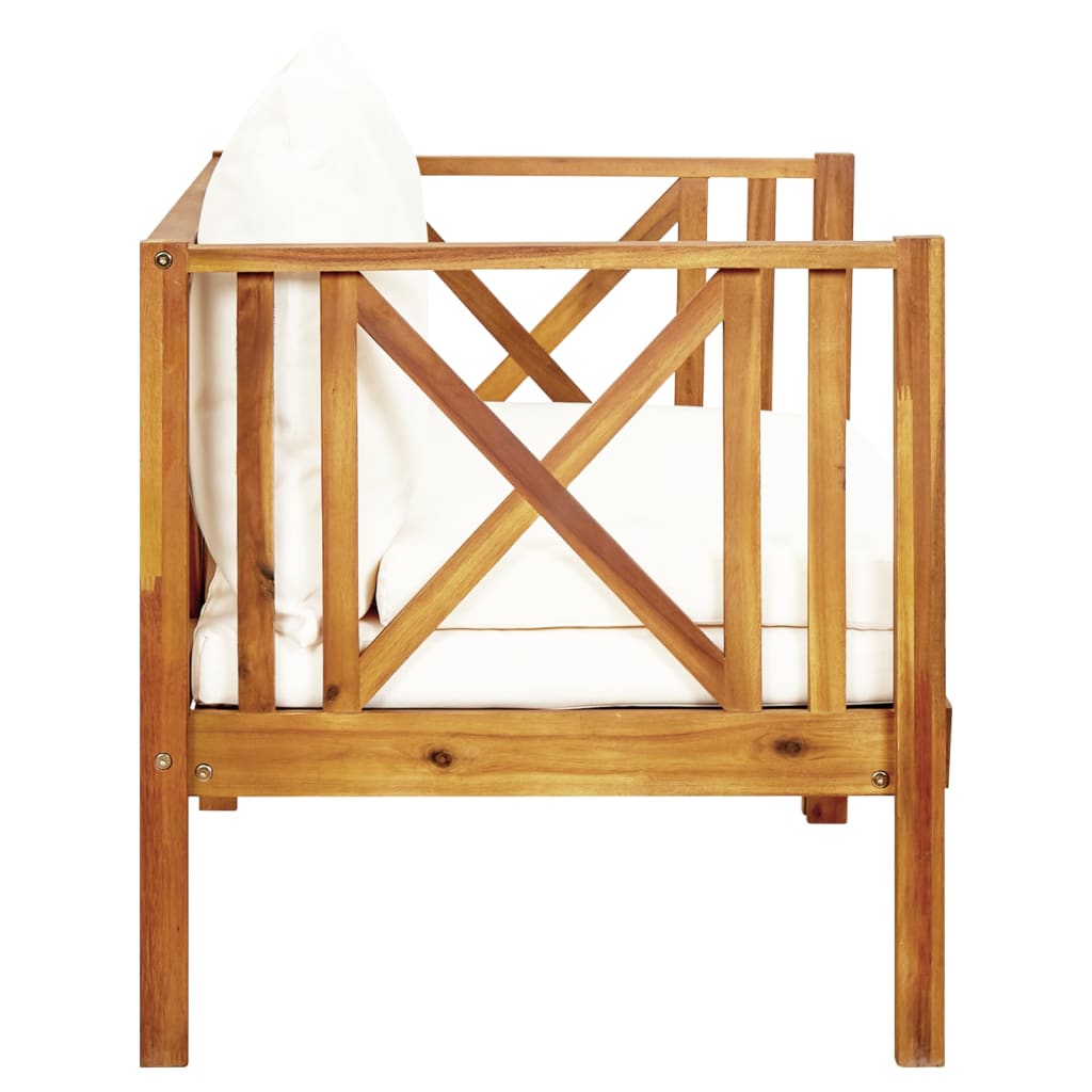 Bench Cream Solid Acacia wood, fabric (100% polyester) 2-seater
