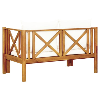 Bench Cream Solid Acacia wood, fabric (100% polyester) 2-seater