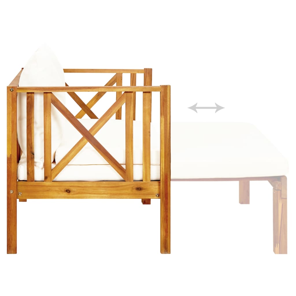 Bench Cream Solid Acacia wood, fabric (100% polyester) 2-seater
