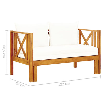 Bench Cream Solid Acacia wood, fabric (100% polyester) 2-seater