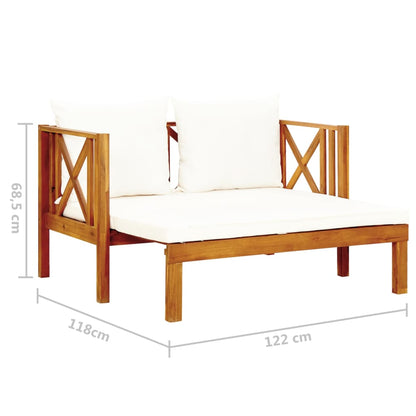 Bench Cream Solid Acacia wood, fabric (100% polyester) 2-seater