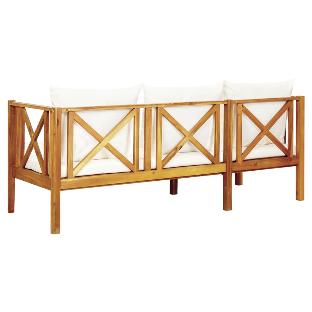 Bench Cream and Wood Solid acacia wood and fabric (100% polyester)