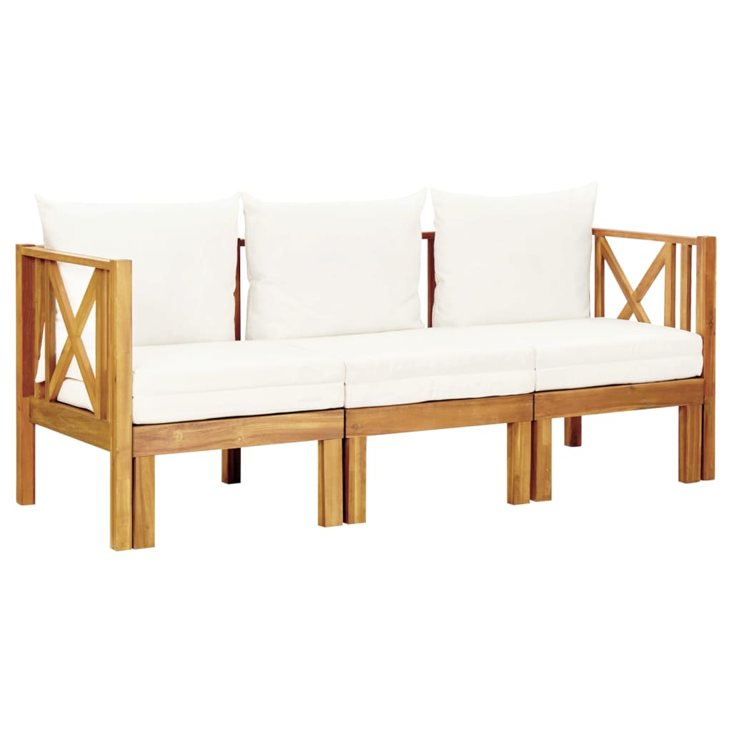 Bench Cream and Wood Solid acacia wood and fabric (100% polyester)