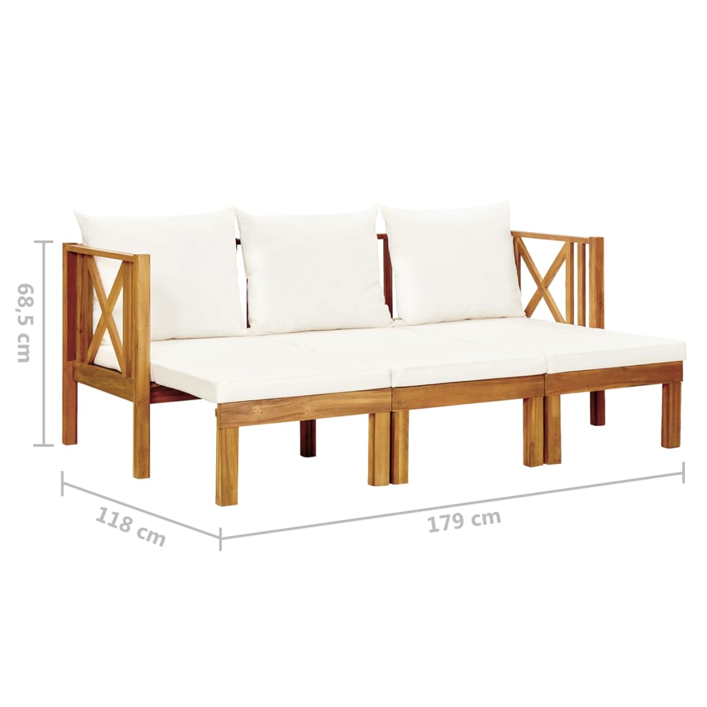 Bench Cream and Wood Solid acacia wood and fabric (100% polyester)