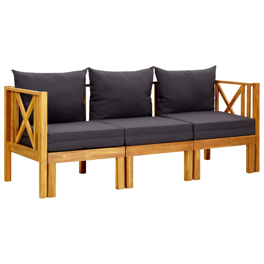 Bench Dark grey, Light wood Solid acacia wood, Polyester