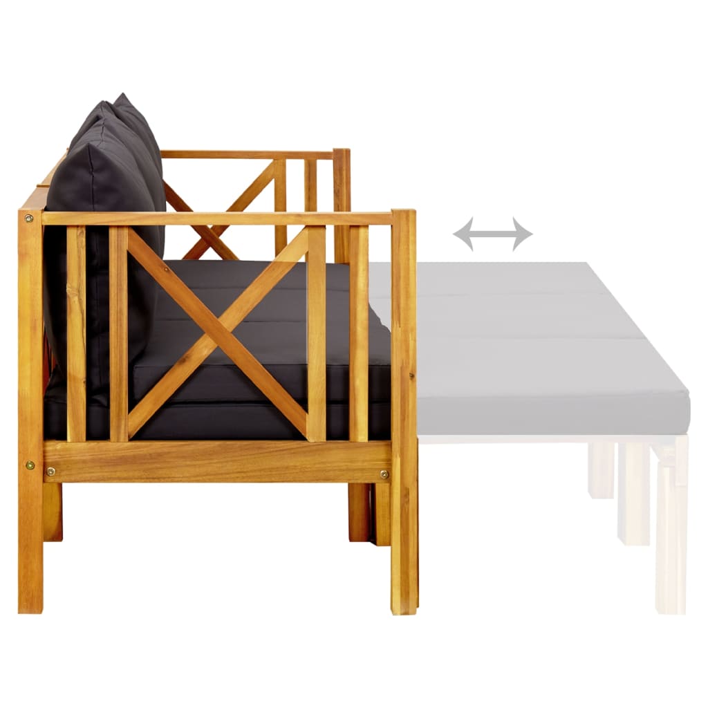Bench Dark grey, Light wood Solid acacia wood, Polyester