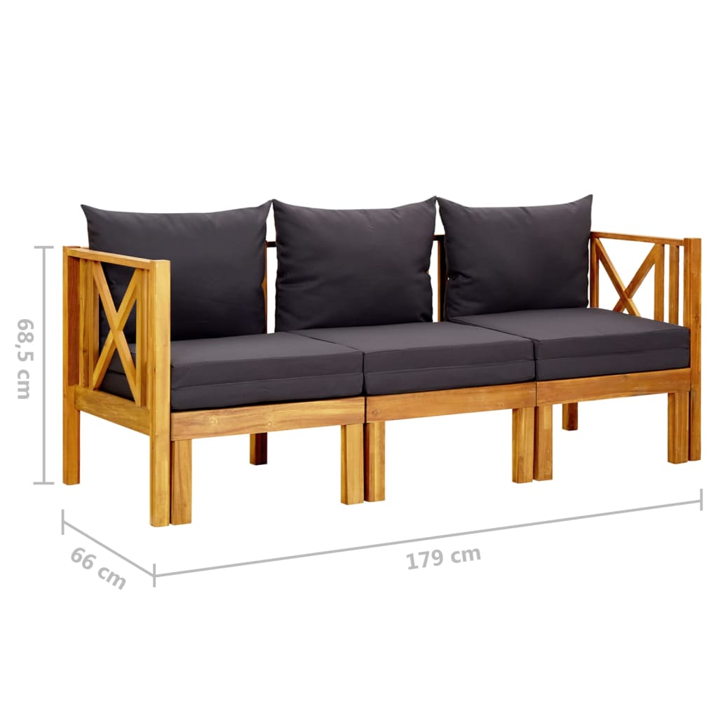 Bench Dark grey, Light wood Solid acacia wood, Polyester