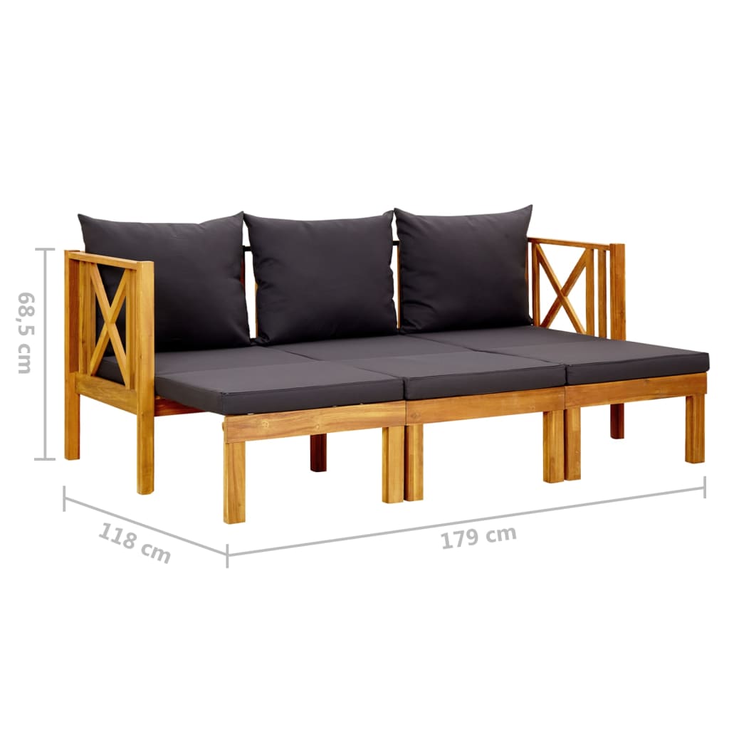 Bench Dark grey, Light wood Solid acacia wood, Polyester