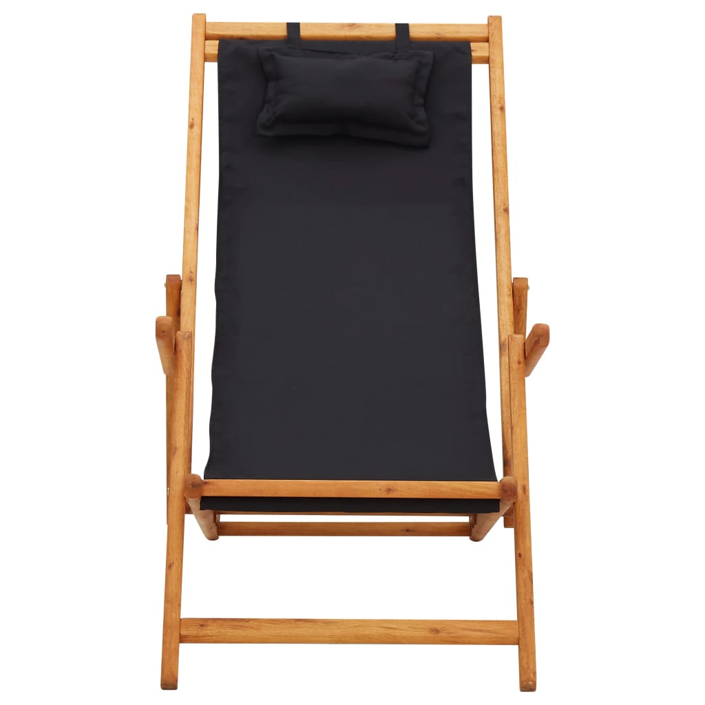 Beach Chair Black Solid eucalyptus wood Standard Foldable
