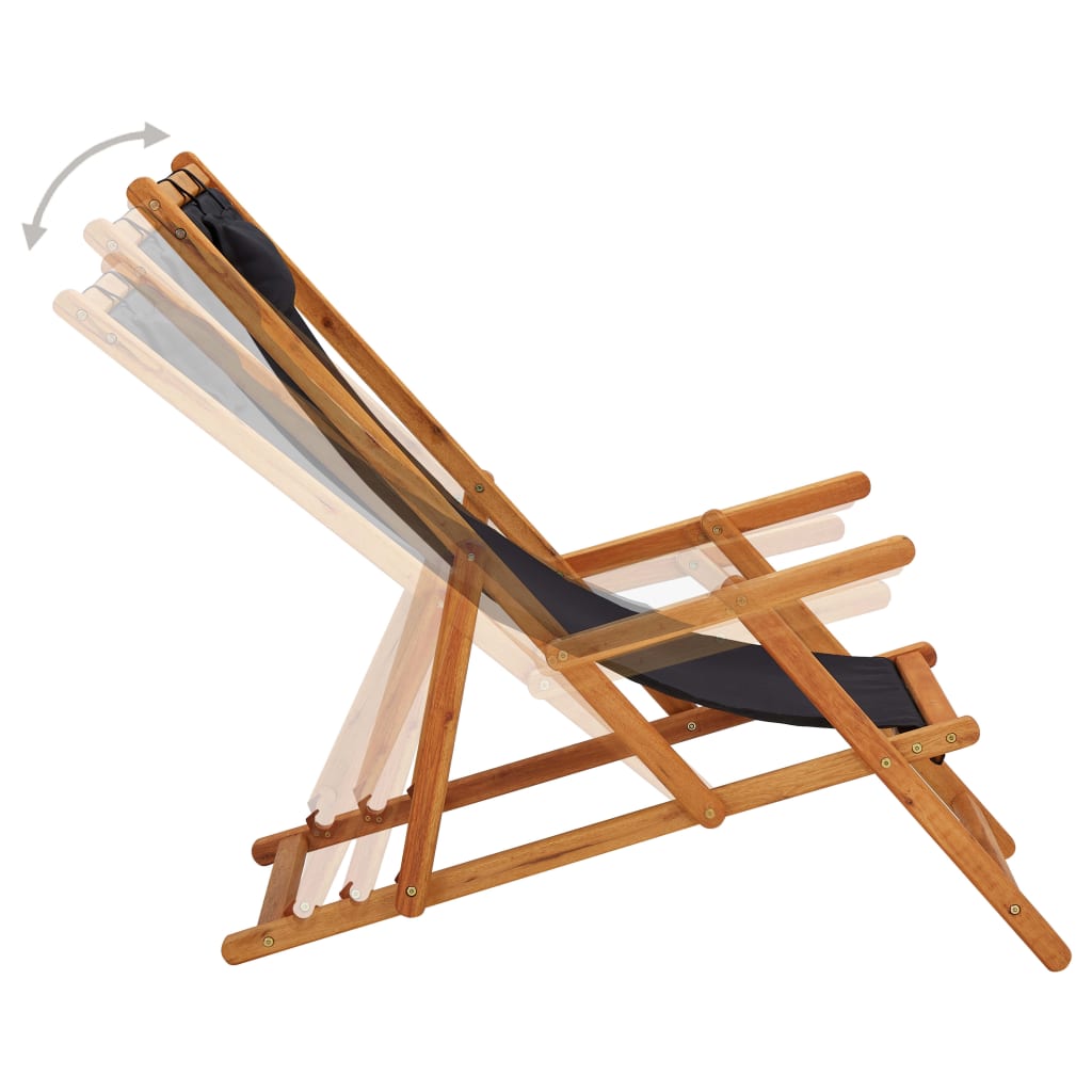 Beach Chair Black Solid eucalyptus wood Standard Foldable