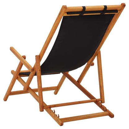 Beach Chair Black Solid eucalyptus wood Standard Foldable