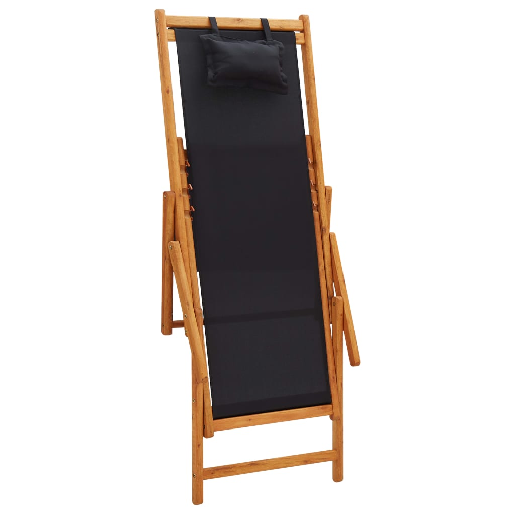 Beach Chair Black Solid eucalyptus wood Standard Foldable