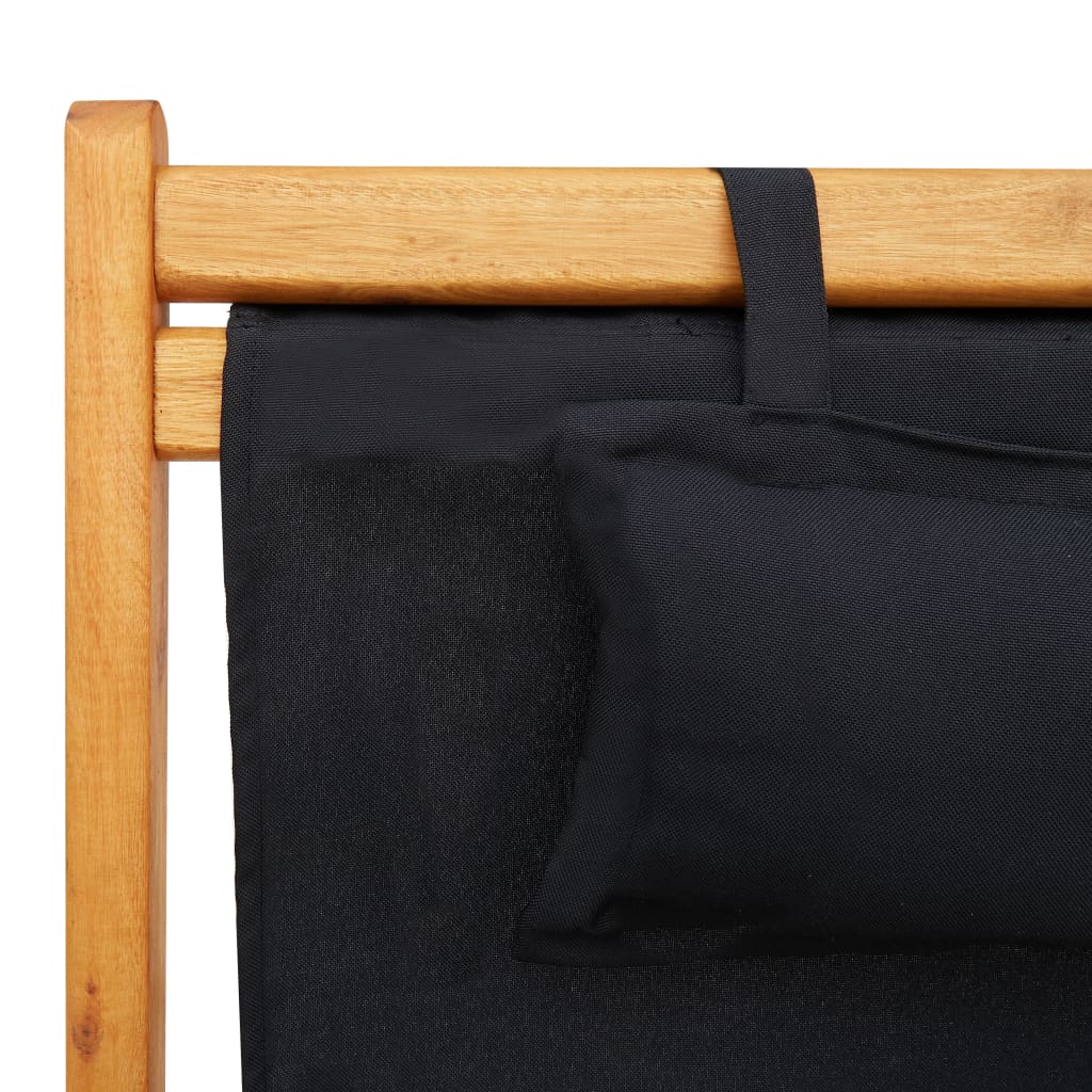Beach Chair Black Solid eucalyptus wood Standard Foldable