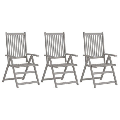 Garden Chair Set of 3 Grey Solid acacia wood 3 pieces Foldable