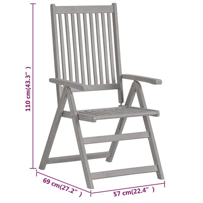 Garden Chair Set of 3 Grey Solid acacia wood 3 pieces Foldable