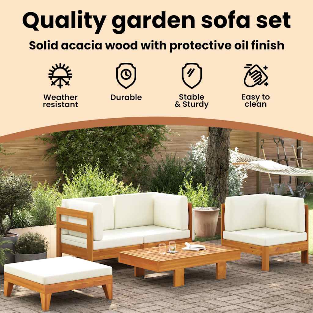 Wooden Lounge Set Cream White Solid Acacia Wood Standard Sturdy