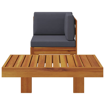 Wooden Lounge Set Natural wood, Dark grey cushions