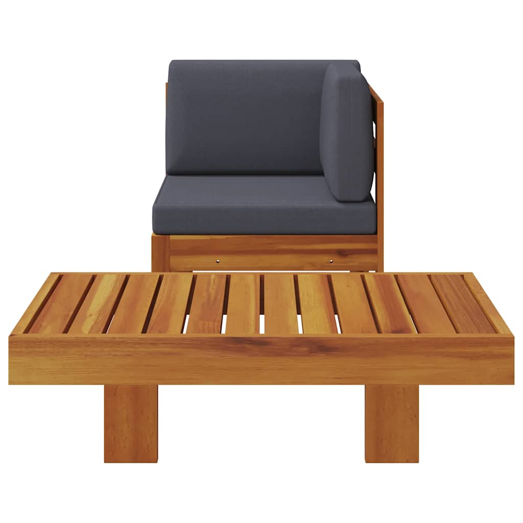 Wooden Lounge Set Natural wood, Dark grey cushions