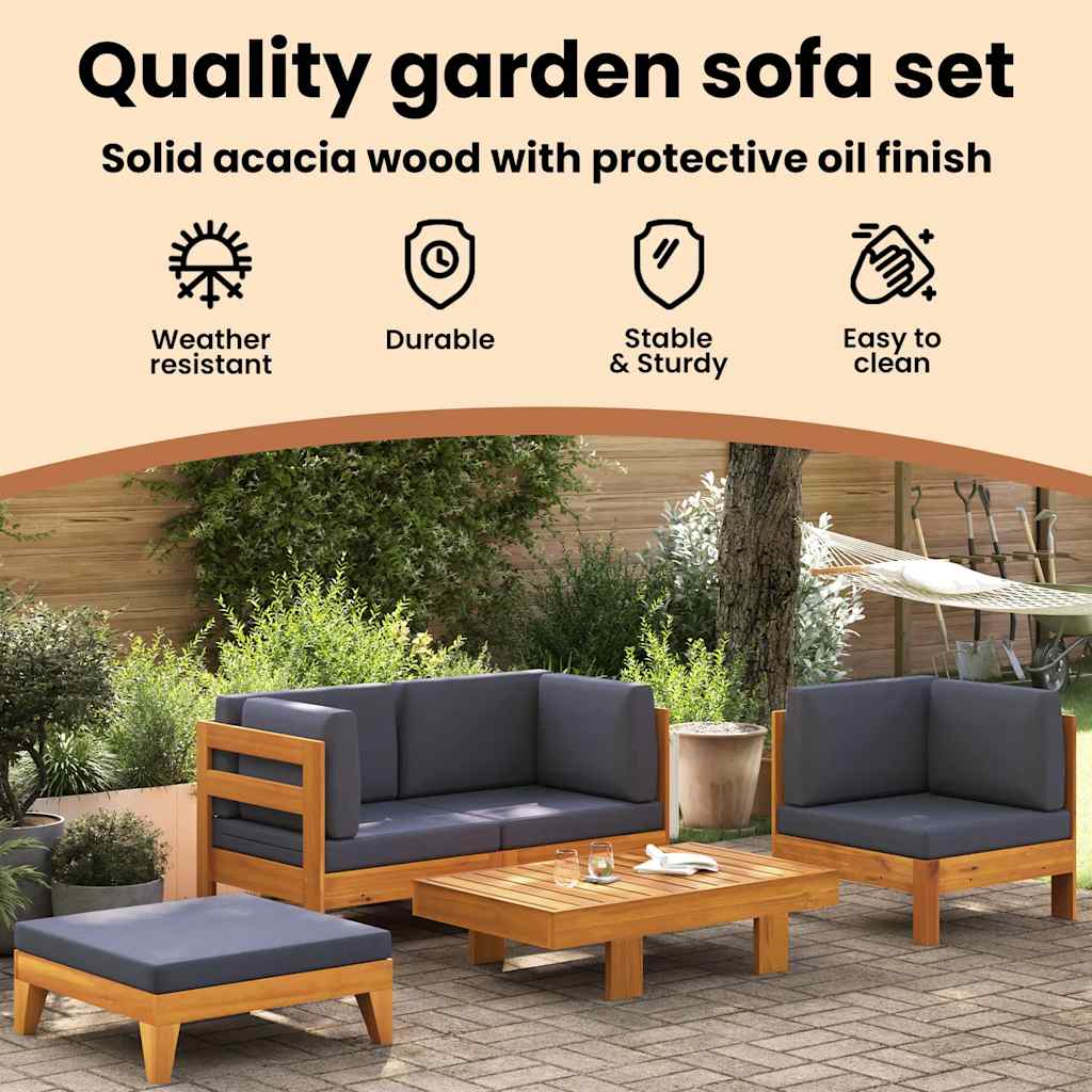Wooden Lounge Set Natural wood, Dark grey cushions