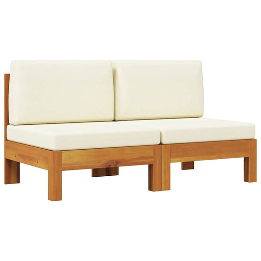 Wooden Sofa Cream White, Wood Brown Solid Acacia Wood, Polyester