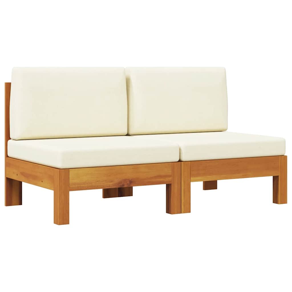 Wooden Sofa Cream White, Wood Brown Solid Acacia Wood, Polyester