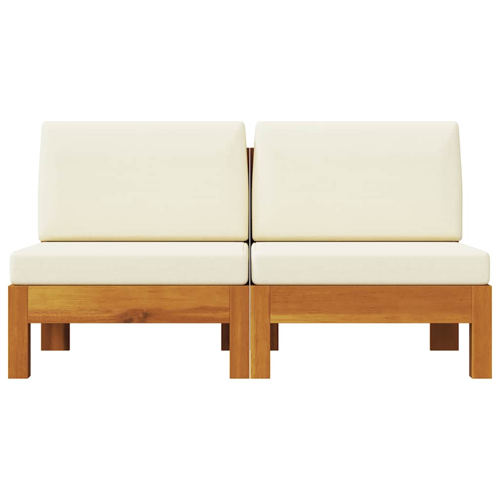 Wooden Sofa Cream White, Wood Brown Solid Acacia Wood, Polyester