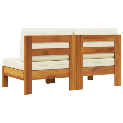 Wooden Sofa Cream White, Wood Brown Solid Acacia Wood, Polyester