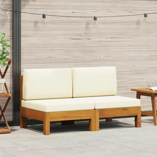 Wooden Sofa Cream White, Wood Brown Solid Acacia Wood, Polyester