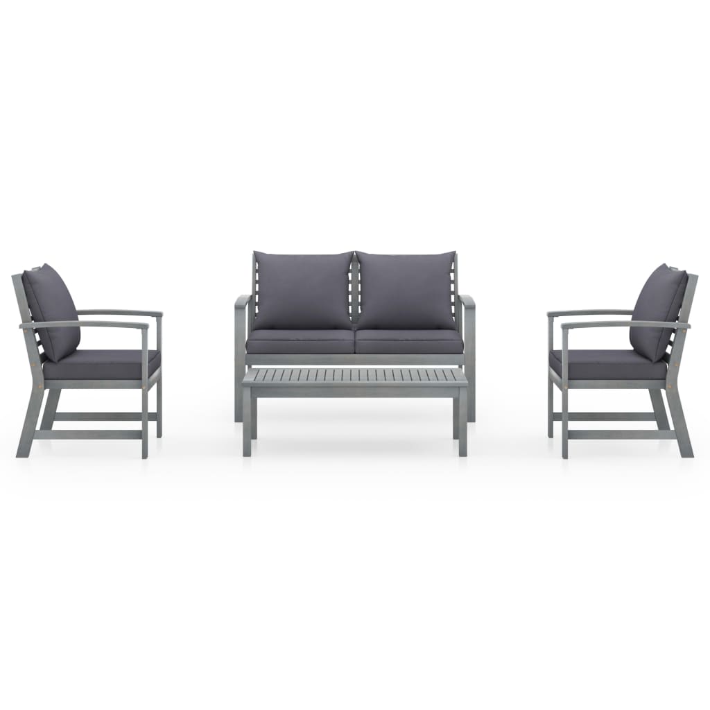 Garden Lounge Set Grey Solid Acacia Wood Medium Hardwood