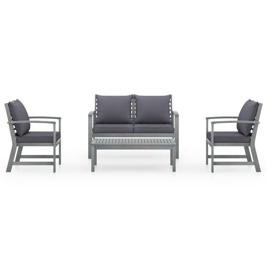 Garden Lounge Set Grey Solid Acacia Wood Medium Hardwood
