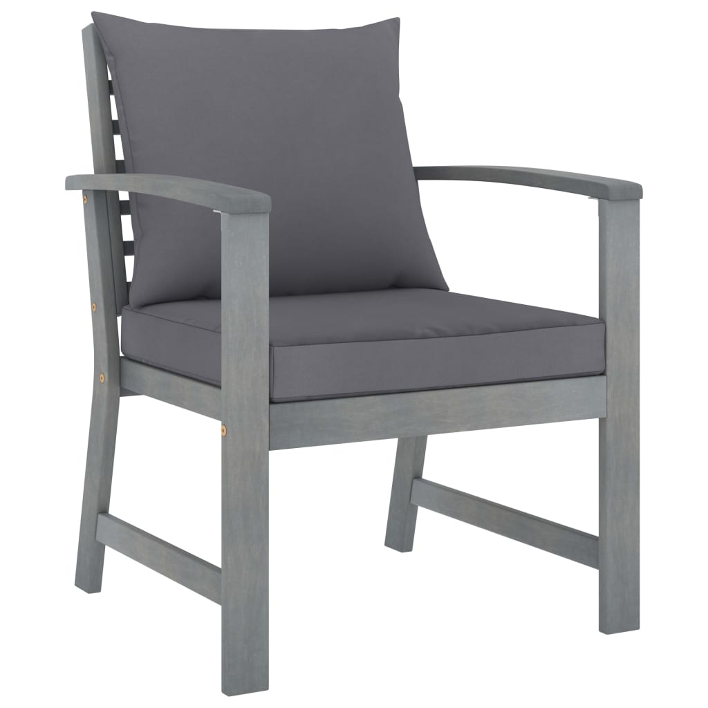 Garden Lounge Set Grey Solid Acacia Wood Medium Hardwood
