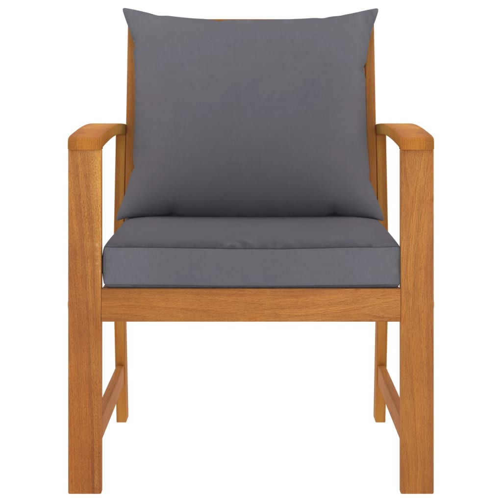 Garden Chair Set of 2 Dark Grey Cushions, Natural Wood