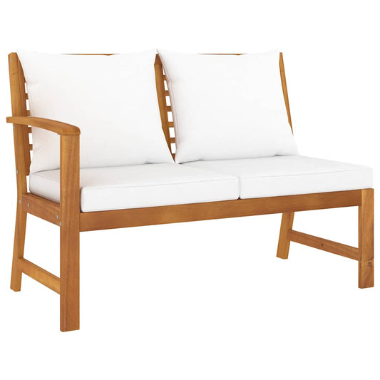 Garden Bench Cream, Wood Brown Solid Acacia Wood, Polyester Fabric