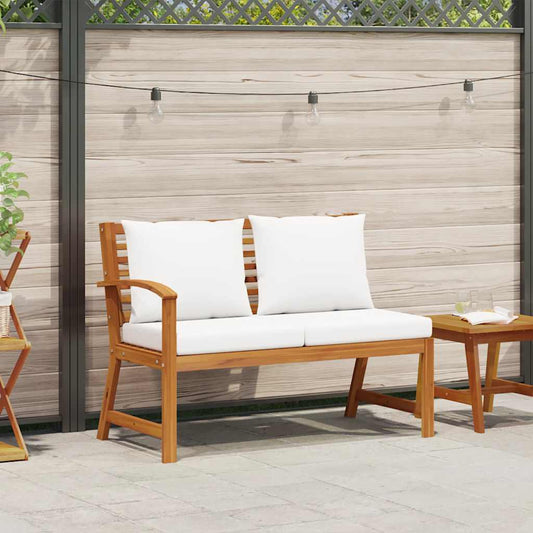 Garden Bench Cream, Wood Brown Solid Acacia Wood, Polyester Fabric