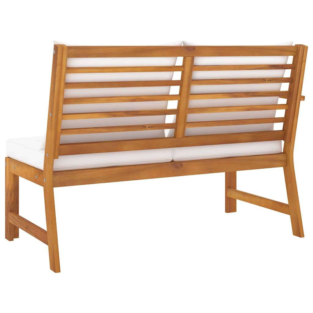 Garden Bench Cream, Wood Brown Solid Acacia Wood, Polyester Fabric