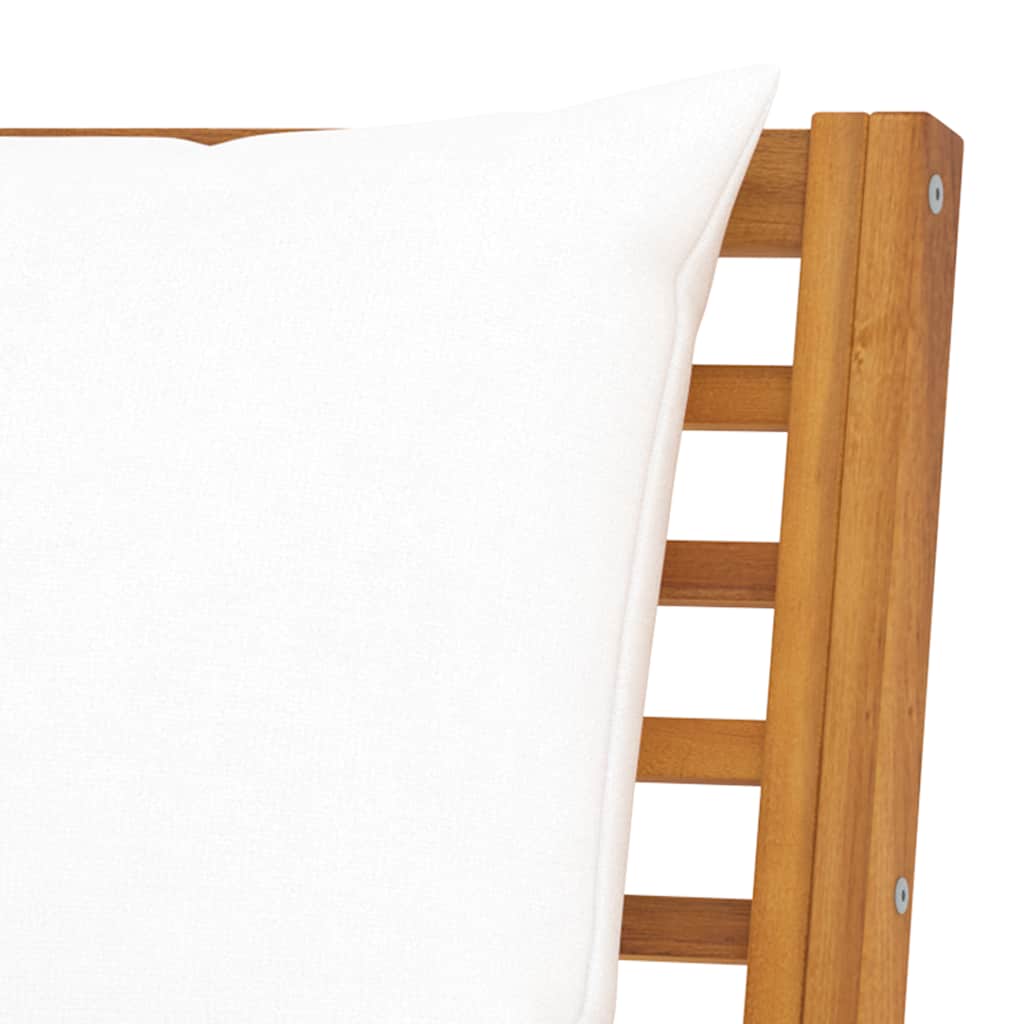 Garden Bench Cream, Wood Brown Solid Acacia Wood, Polyester Fabric