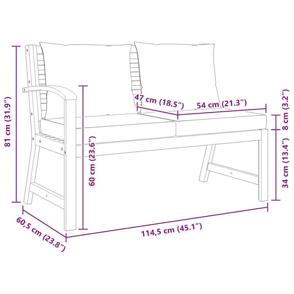 Garden Bench Dark Grey Solid Acacia wood Medium Garden Bench