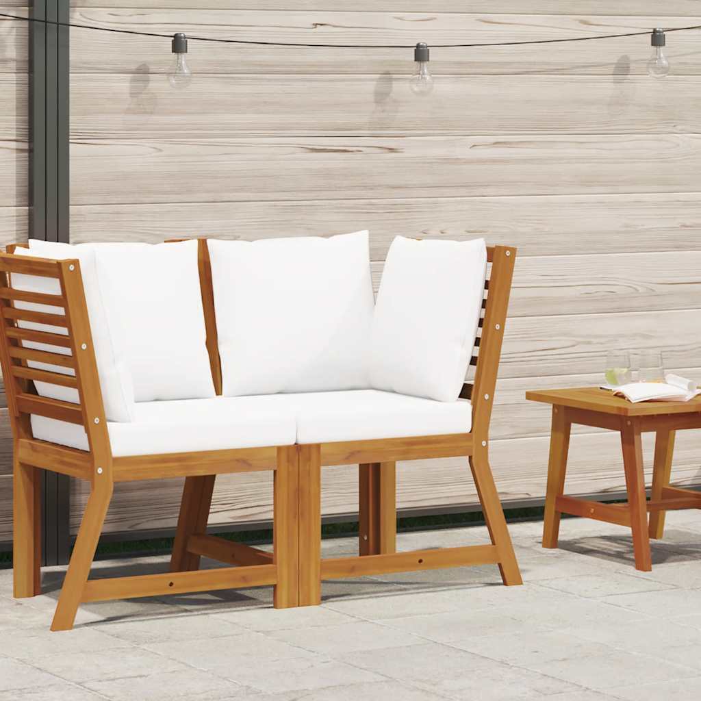 Sectional Corner Sofa Cream Solid Acacia wood Compact