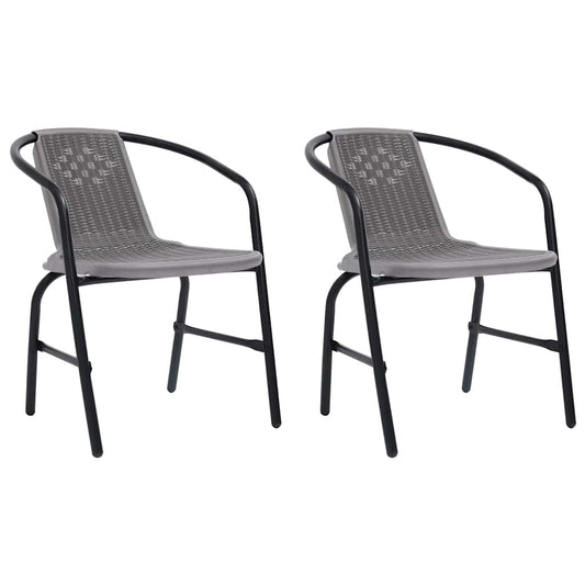 Garden Chair Set of 2 Black Plastic Rattan, Steel Standard