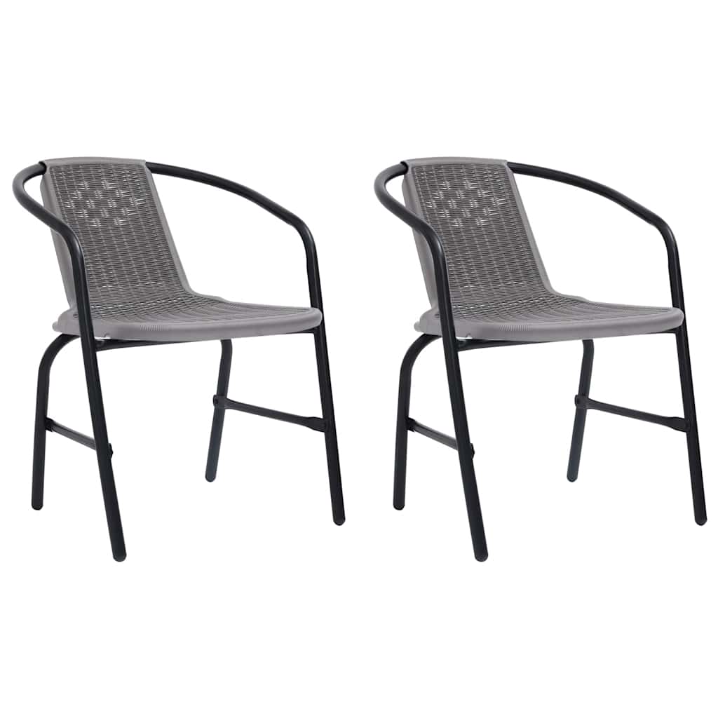 Garden Chair Set of 2 Black Plastic Rattan, Steel Standard